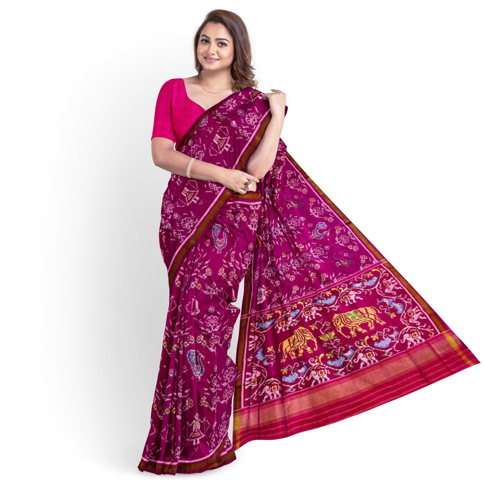 Traditional Rajkot Pink Motifs Design Single Ikkat Patola Saree