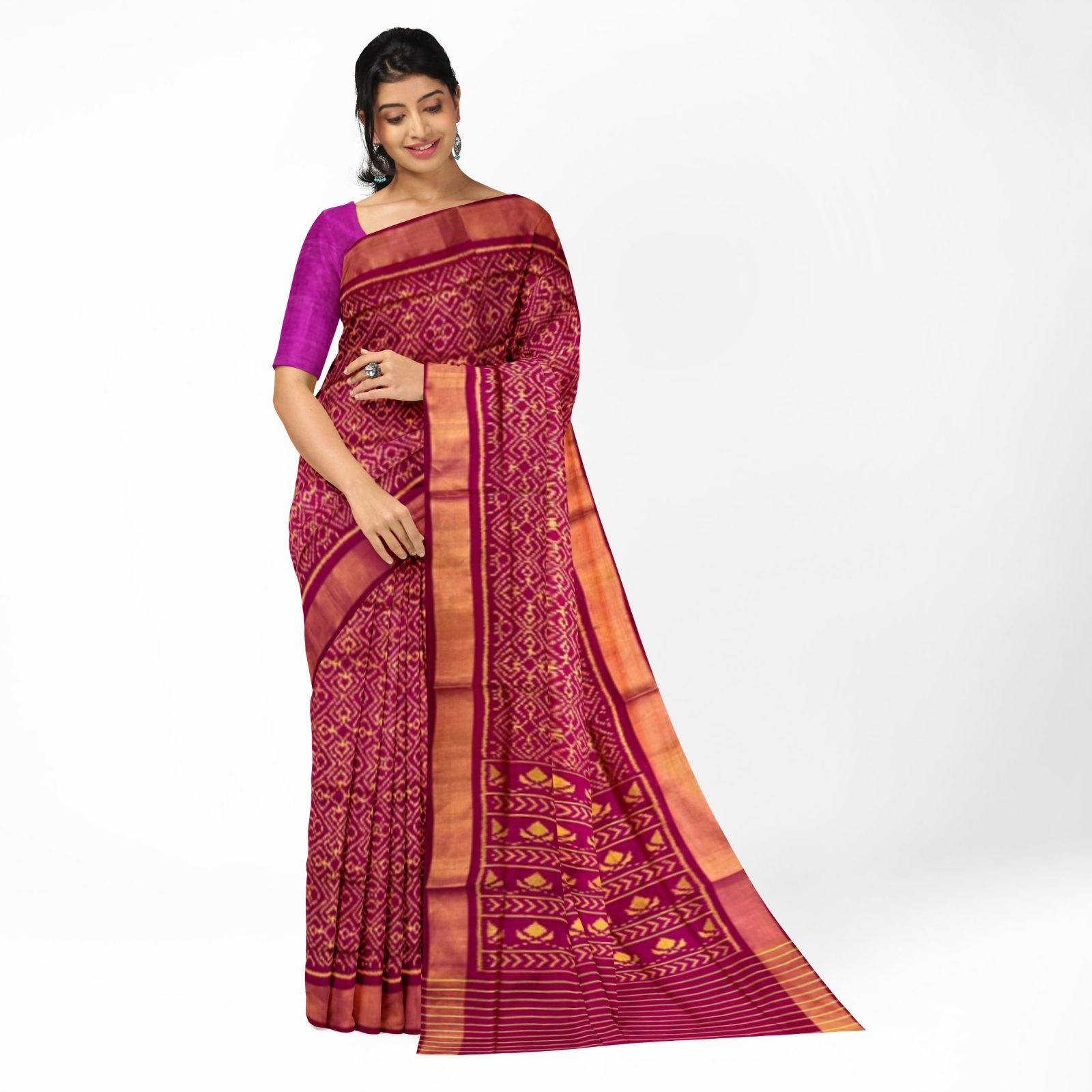 Traditional Rajkot MagentaPink Tissue Border Patola Saree