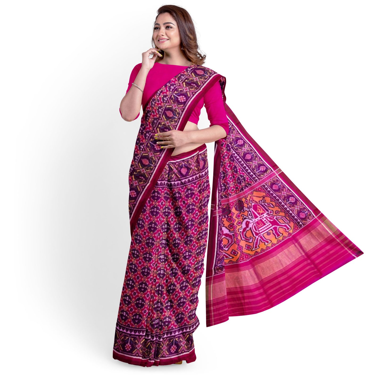 Traditional Rajkot Single Ikkat Pink Buttonfull Patola Saree