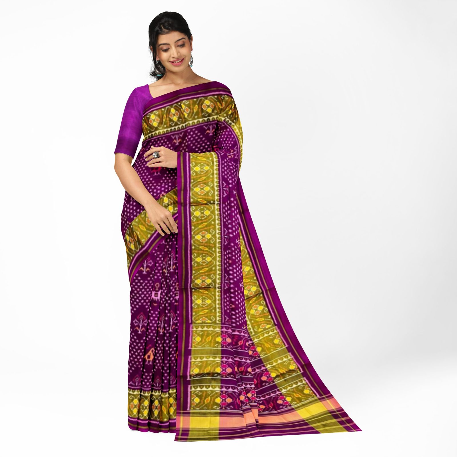 Traditional Rajkot Tissue Border Magenta Elephant Parrot Patola Saree