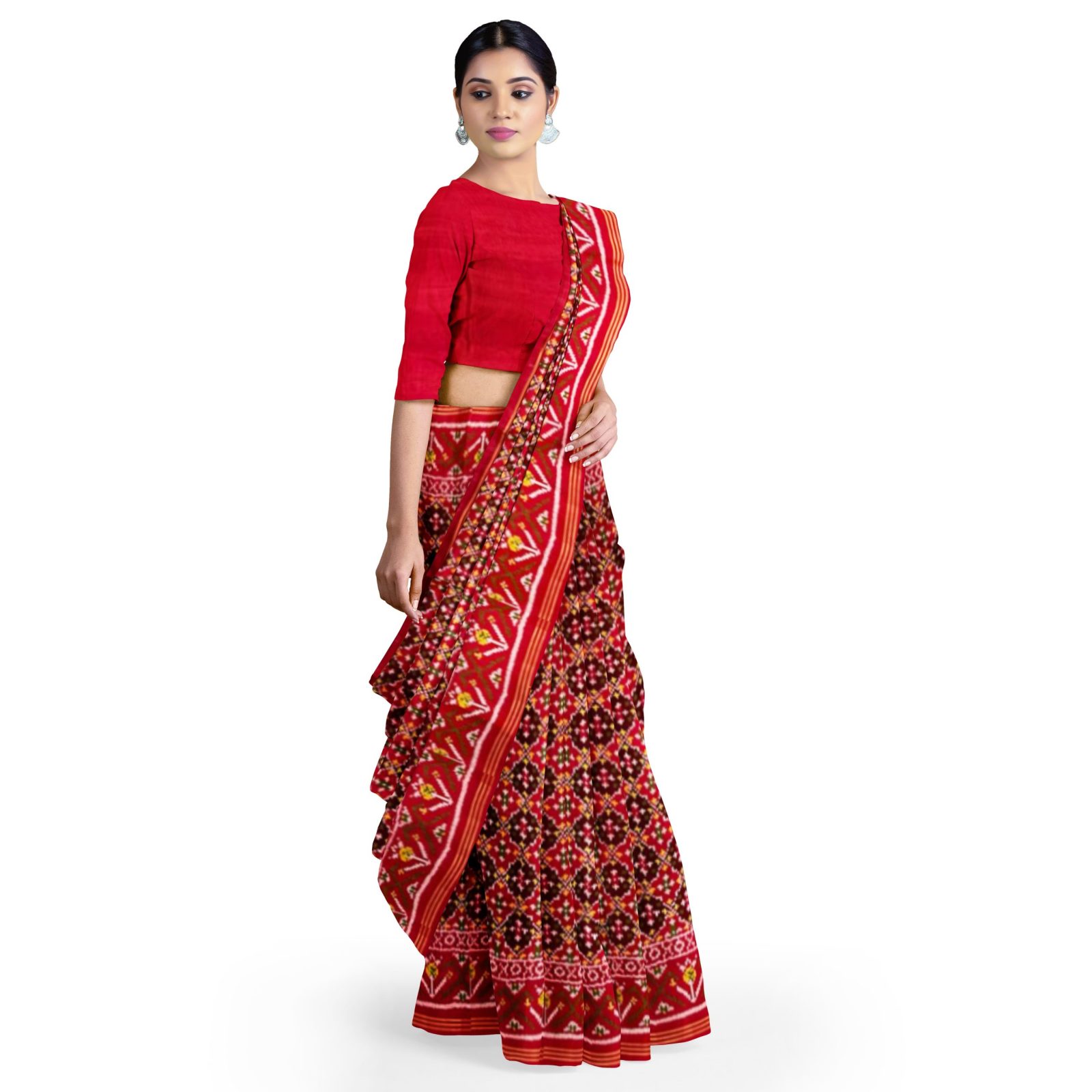 Traditional Rajkot Single Ikkat Red Buttonfull Patola Saree Moreinfo : 09824843007 Code : RPADHAN 461