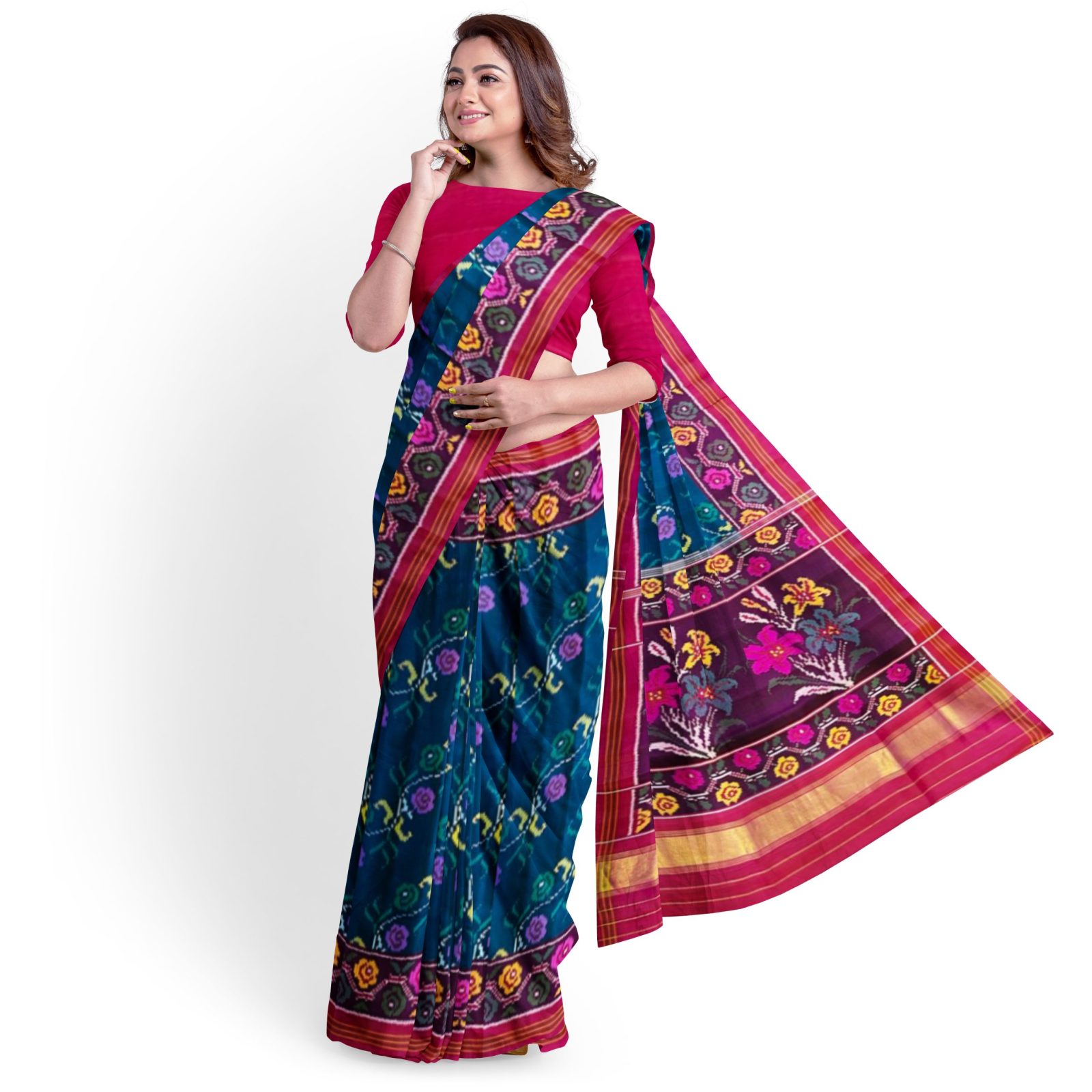 @Rajkotipatola #rajkotipatola Traditional Rajkot Single Ikkat MagentaPink Peacockblue Fancy Flower Patola Saree