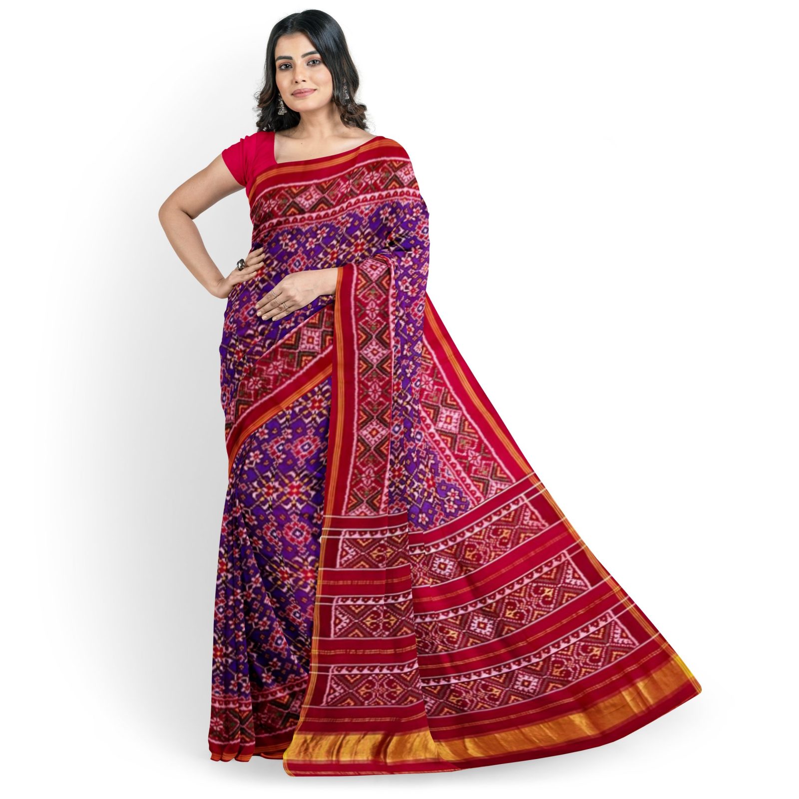 rajkotipatola Traditional Rajkot Single Ikkat Red Blue Navaratan Patola saree