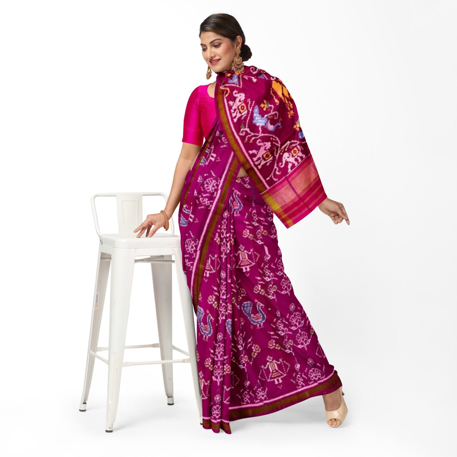 Traditional Rajkot Pink Motifs Design Single Ikkat Patola Saree