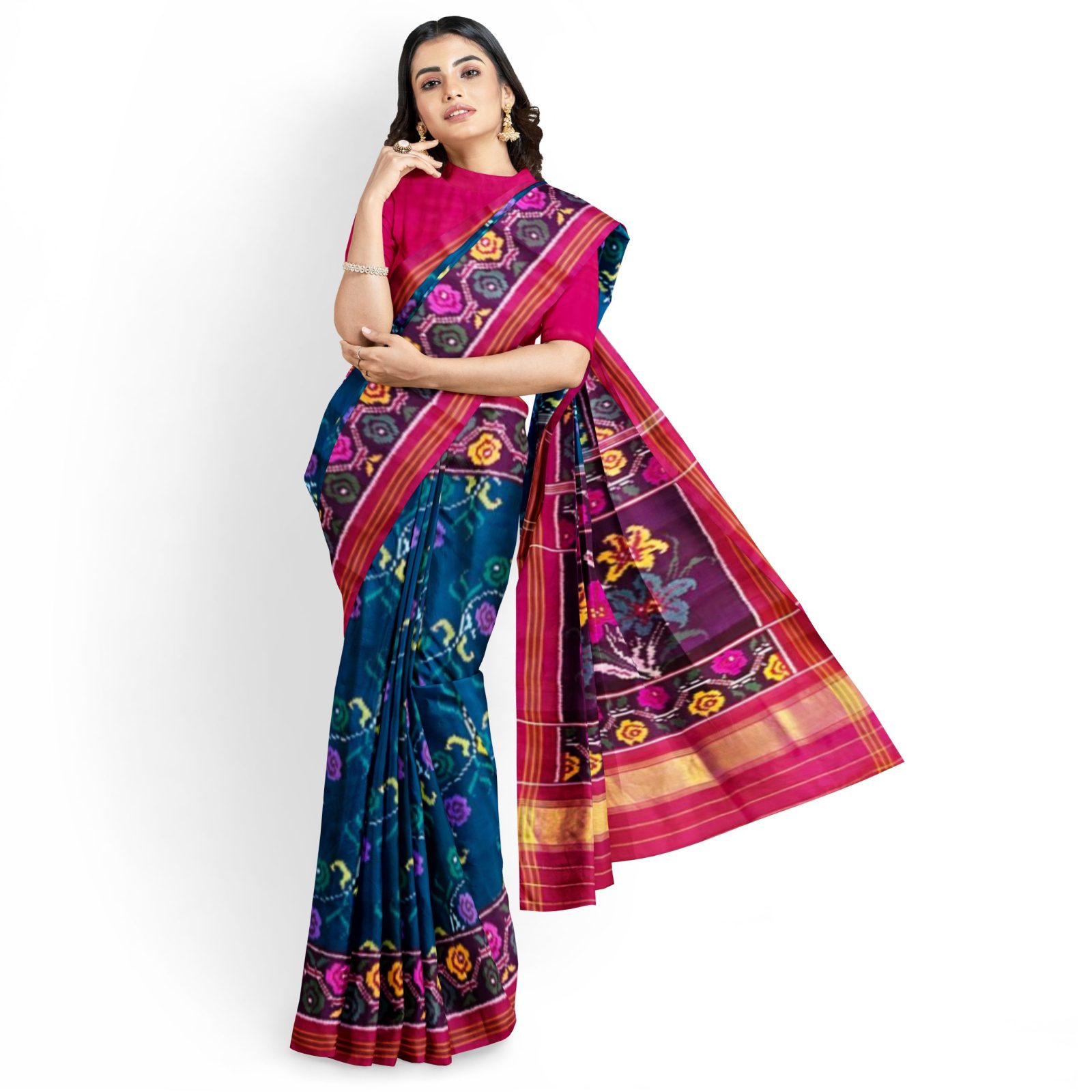 @Rajkotipatola #rajkotipatola Traditional Rajkot Single Ikkat MagentaPink Peacockblue Fancy Flower Patola Saree