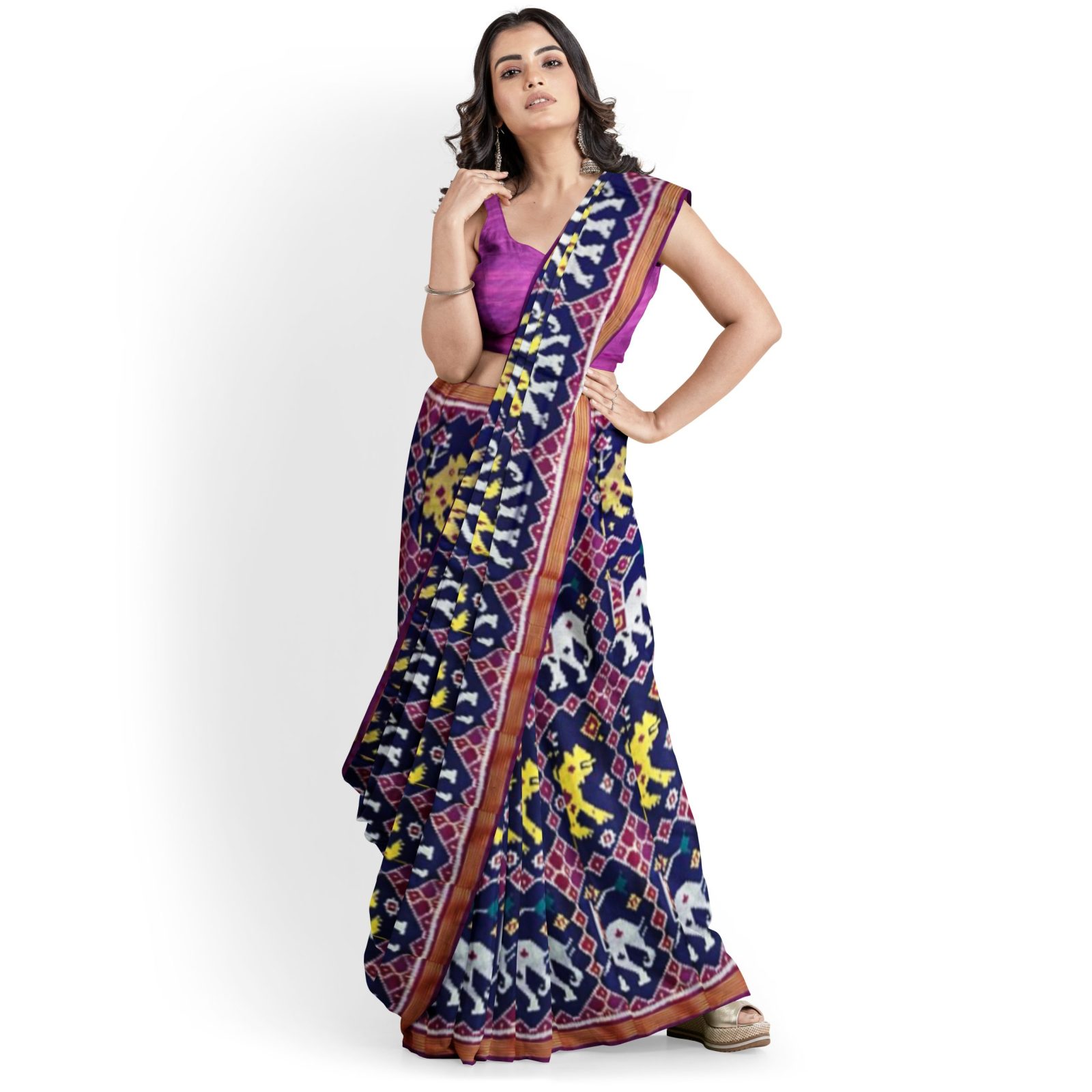 rajkotipatola Traditional Rajkot Single Ikkat Blue Motifs Patola saree