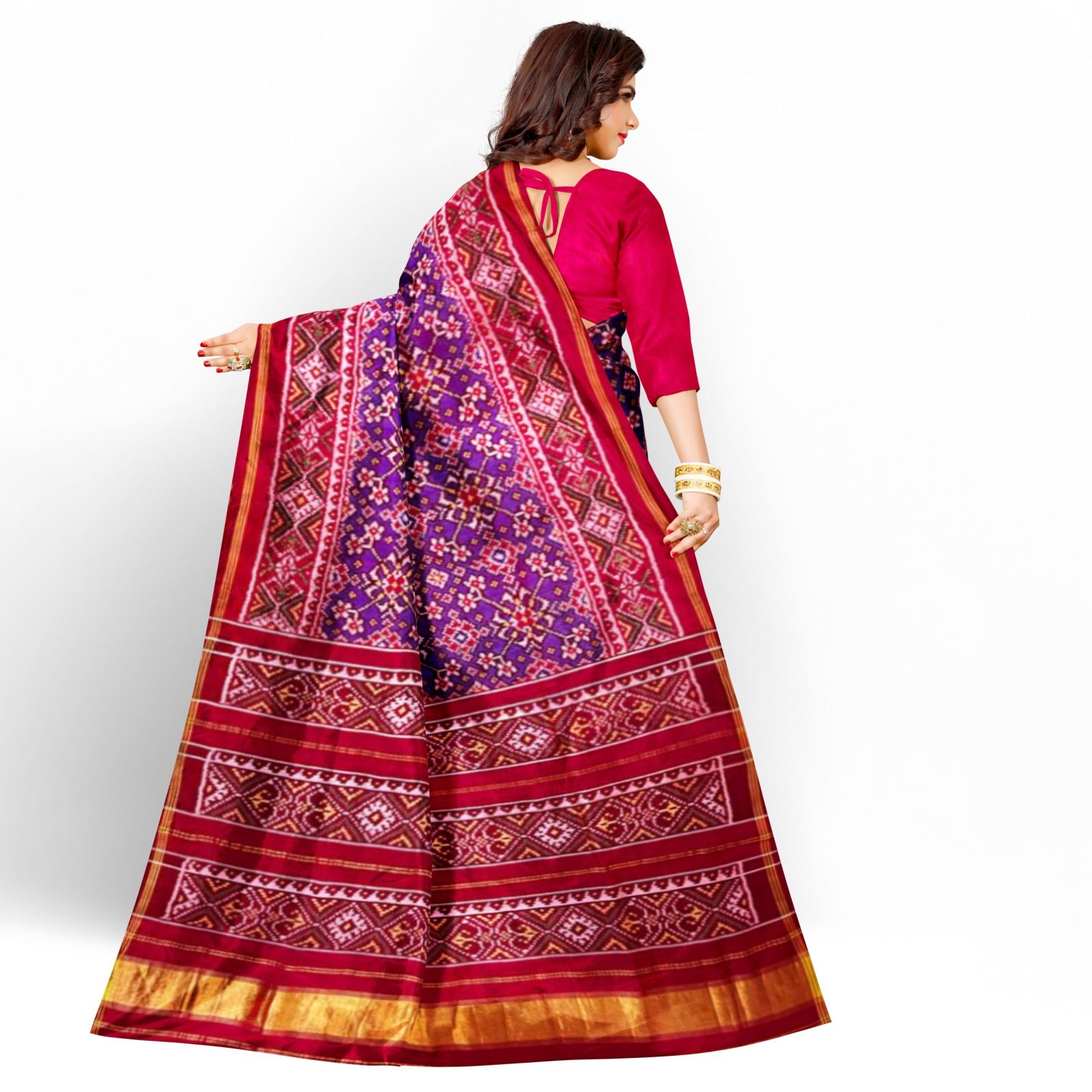 rajkotipatola Traditional Rajkot Single Ikkat Red Blue Navaratan Patola saree