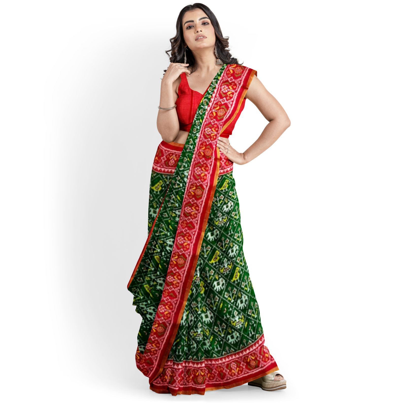 @Rajkotipatola #rajkotipatola Traditional Rajkot Red Green Narikunj Single Ikkat Patola Saree